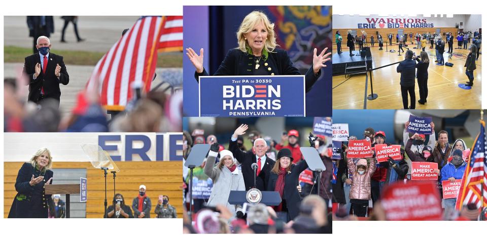 See photos from rallies held in Erie, Nov. 2, 2020, by Jill Biden and Mike Pence.