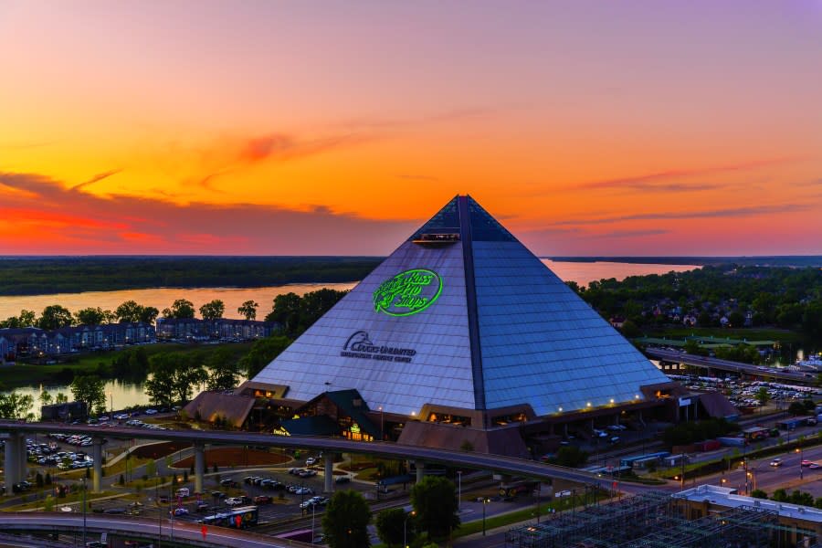 The Bass Pro Shops at the Pyramid as seen at sunset (Courtesy of Bass Pro Shops)