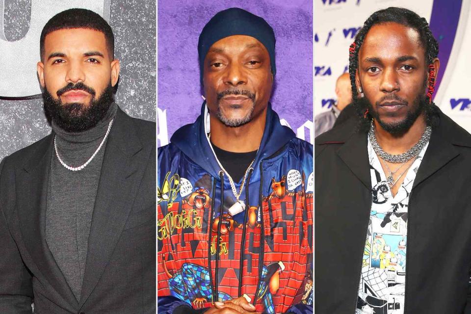 <p>Mike Marsland/WireImage; David Livingston/Getty; Phillip Faraone/Getty</p> Drake; Snoop Dogg; Kendrick Lamar