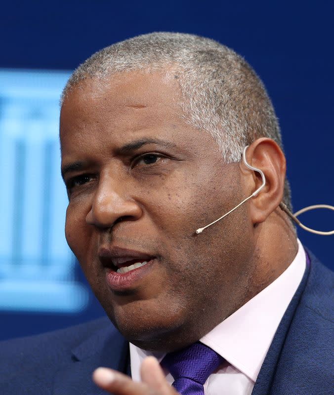FILE PHOTO: Robert Smith, Founder, Chairman and CEO, Vista Equity Partners, speaks at the Milken Institute's 21st Global Conference in Beverly Hills