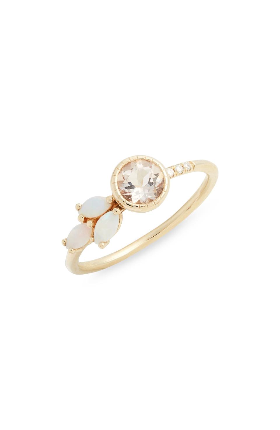 Jennie Kwon Designs Morganite, Diamond & Opal Leaf Ring