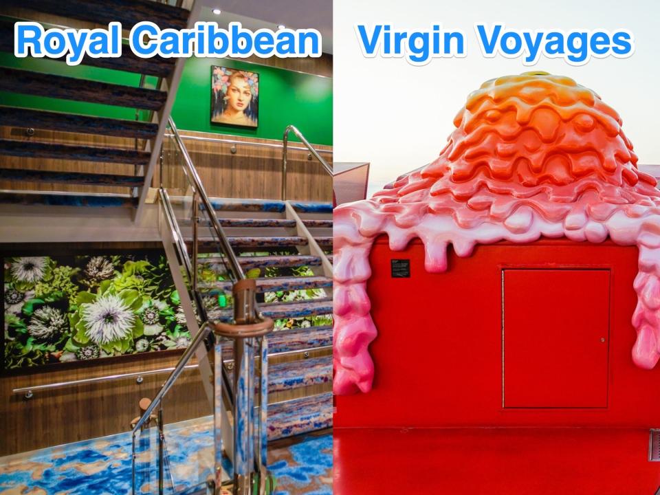 Left: a Royal Caribbean ship art. Right: a Virgin Voyages ship art