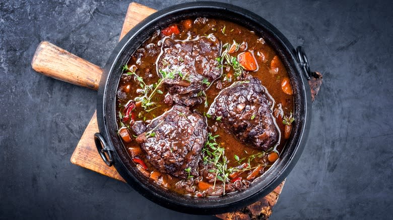 braising meat in deep skillet