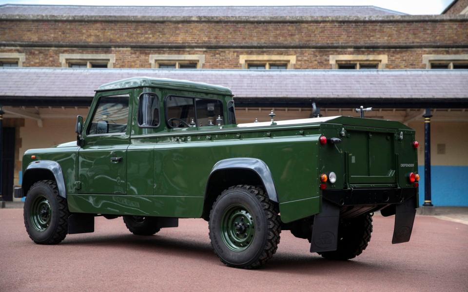 The Jaguar Land Rover that will be used to transport the coffin of the Duke of Edinburgh at his funeral on Saturday, pictured at Windsor Castle, Berkshire. - Steve Parsons 