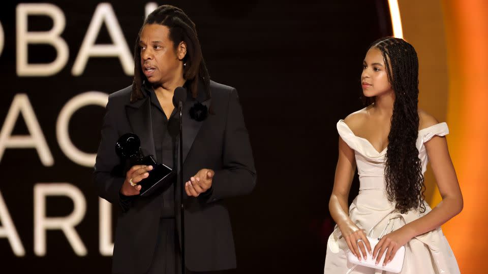 (From left) Jay-Z and daughter Blue Ivy Carter at the 2024 Grammy Awards in Los Angeles. - Kevin Winter/Getty Images