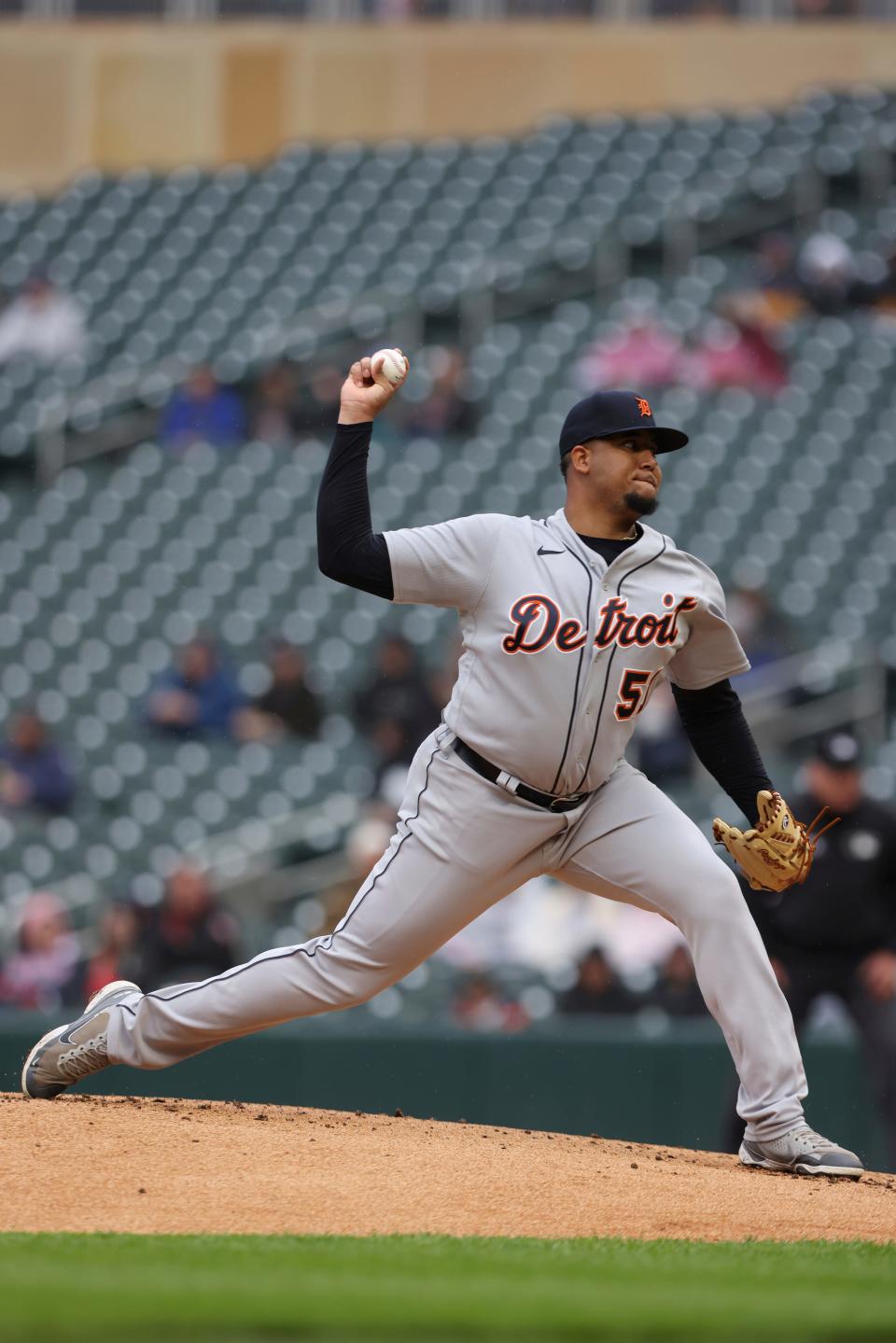 Tigers pitcher Rony Garcia delivers a pitch during the first inning against the Twins on Wednesday, May 25, 2022, in Minneapolis.