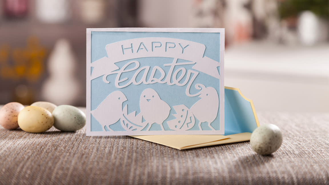  Best Cricut Easter ideas; an Easter card on a wooden table. 