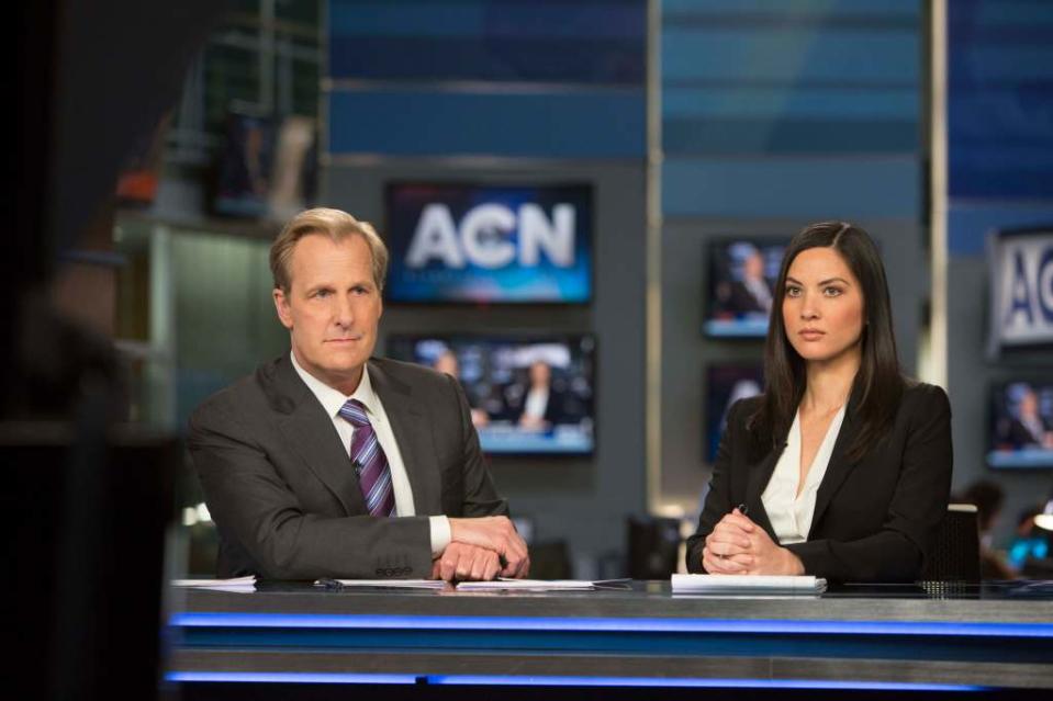 Jeff Daniels and Olivia Munn in “The Newsroom.” Melissa Moseley/HBO