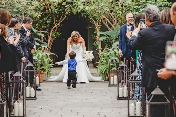 PHOTO: Mihelich reacts after her son greeted her before she walked down the aisle at her wedding. (Orange Blossom Photography)