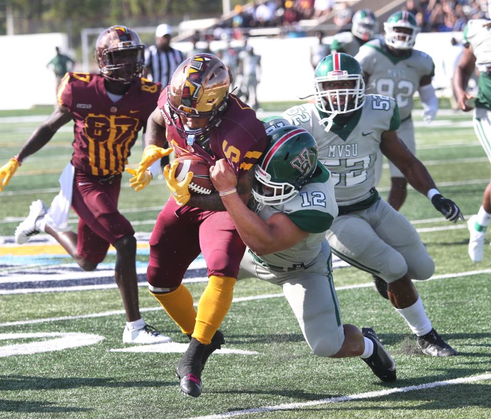 Bethune Cookman University's Que'shaun Byrd #5 runs for some yardage, Saturday October 9, 2021 against Mississippi Valley State.