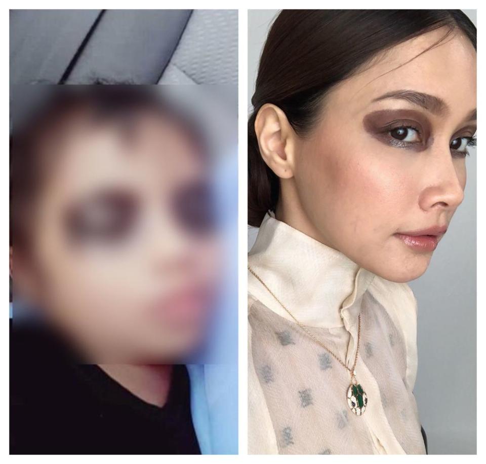 Who wore it best? Scha’s post is a parody of a recent prank that saw parents applying black eyeshadow on their kids to ‘scare’ them out of their handphone addiction. — Picture from Instagram/schaalyahya and Twitter/iamjayarahman