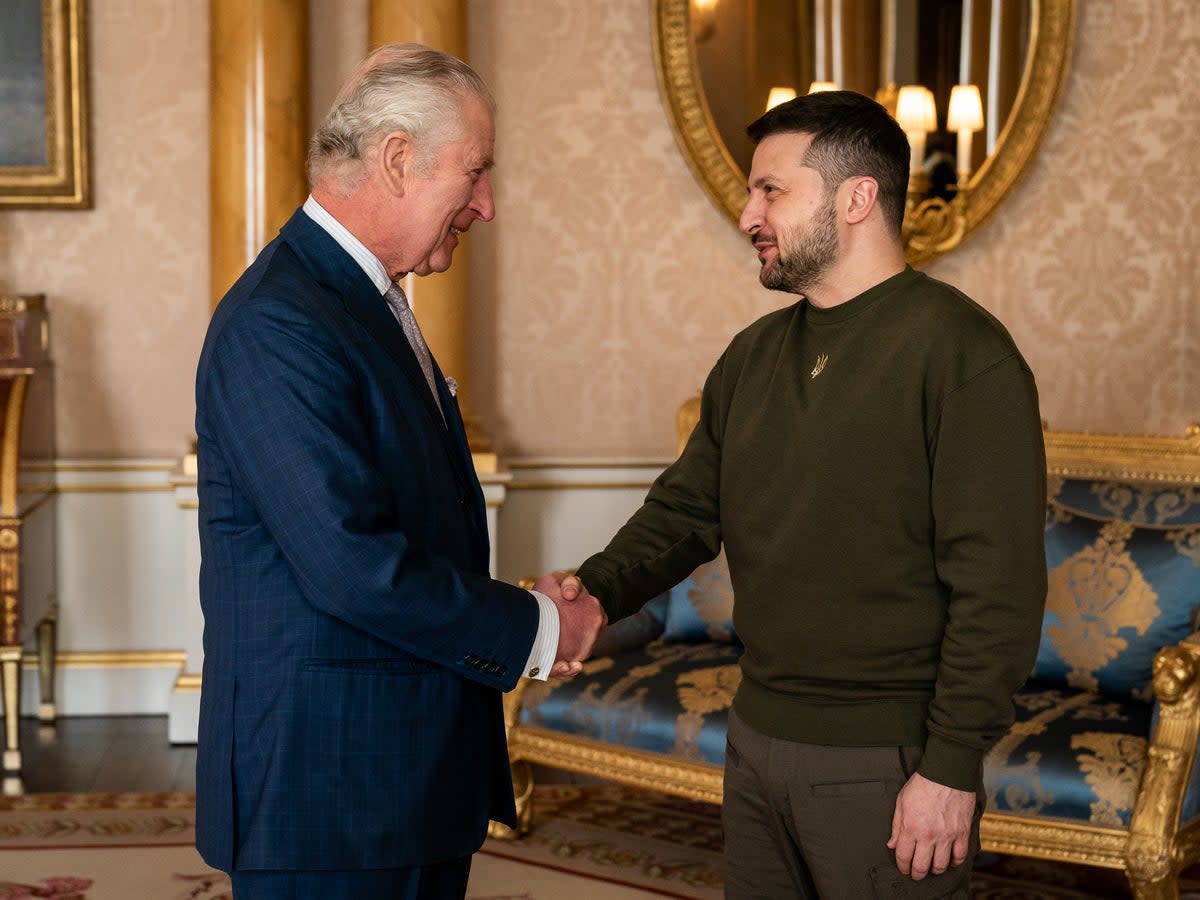 King Charles meets Ukrainian president Zelensky at Buckingham Palace earlier this year (Getty)