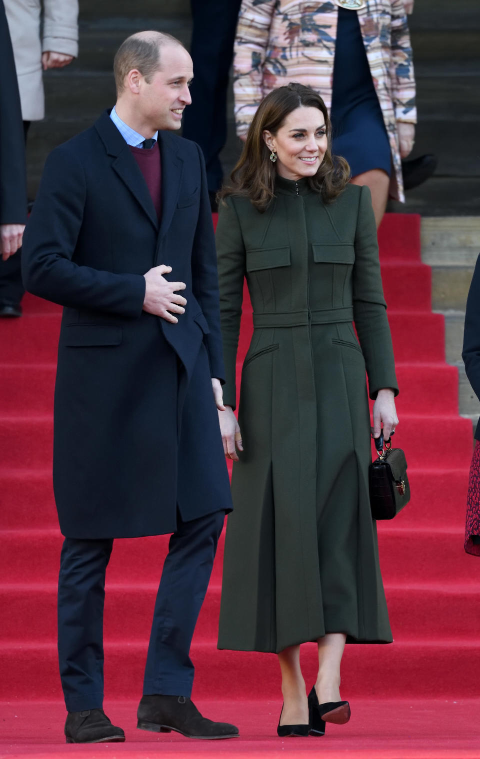 BRADFORD, ENGLAND - JANUARY 15: Catherine, Duchess of Cambridge and Prince William, Duke of Cambridge meet members of the public outside City Hall during their visit of Bradford on January 15, 2020 in Bradford, United Kingdom. (Photo by Karwai Tang/WireImage)