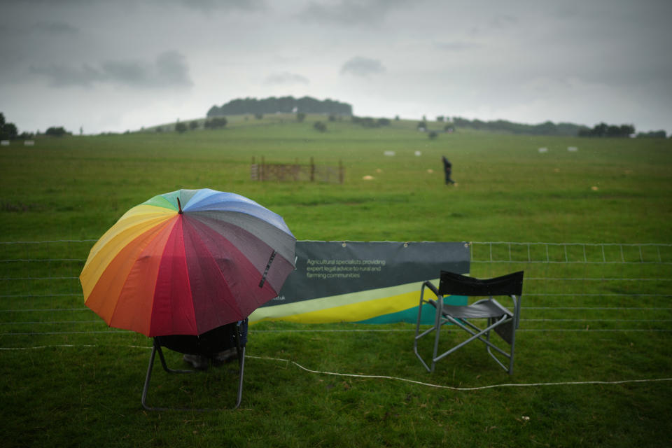 <p>ASHBOURNE, UNITED KINGDOM- JULY 30: Spectators brave the rain during the 2021 English National Sheep Dog Trials at Blore Pastures, near Dovedale, in the Peak District on July 30, 2021 in Ashbourne, United Kingdom. Top handlers and dogs from across England are taking part in the historic trial after last years event was cancelled due to the pandemic. (Photo by Christopher Furlong/Getty Images)</p>
