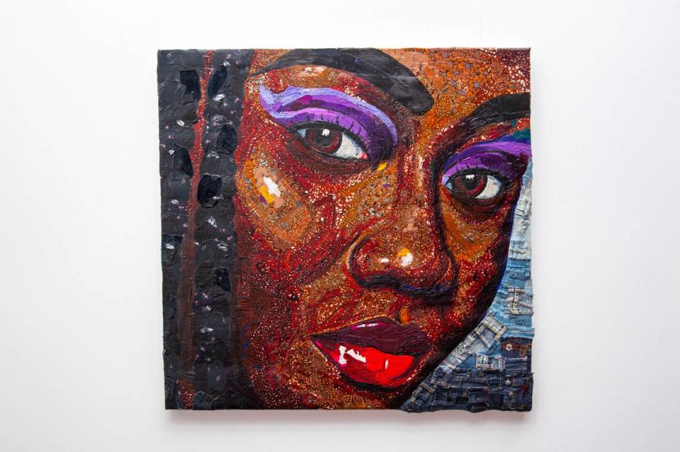 Artwork by artist Bola Obatuyi is displayed at the Art Prizm Fair during Art Basel in the Design District neighborhood of Miami, Florida, on Tuesday, November 29, 2022.