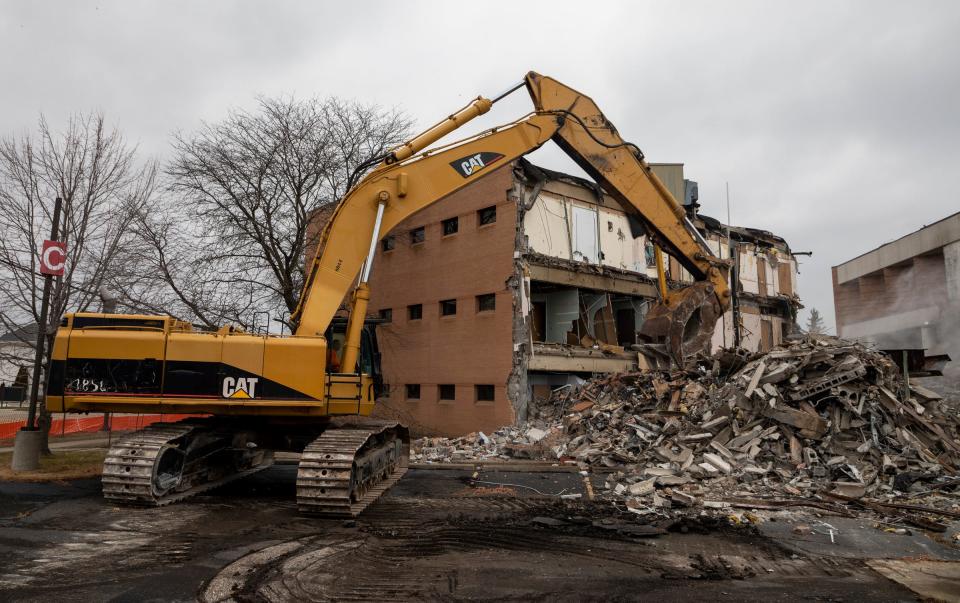 Heavy equipment is used for the demolition of the Riverside Osteopathic Hospital in Trenton on Friday, Feb. 10, 2023.