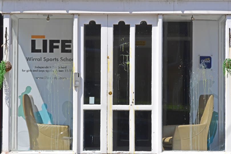 Egg can be seen splattered on the front of Life Wirral school in Wallasey