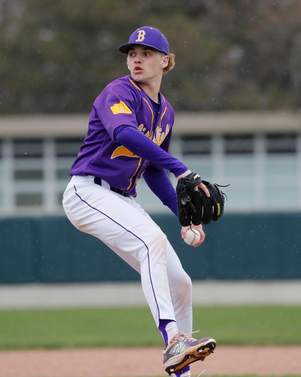 Blissfield's Brenden Holland winds up before a pitch during a game in the 2022 season.