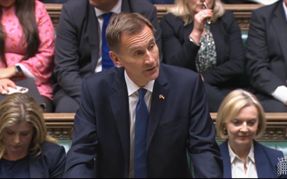 Liz Truss's new chancellor Jeremy Hunt giving his fiscal plan that reverses many mini-budget tax cuts, speaking in the House of Commons - House of Commons/PA