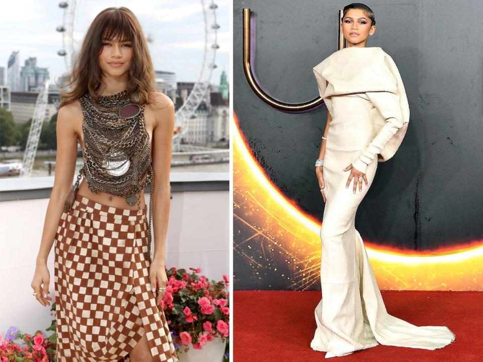 A side-by-side of Zendaya attending "Dune" events.