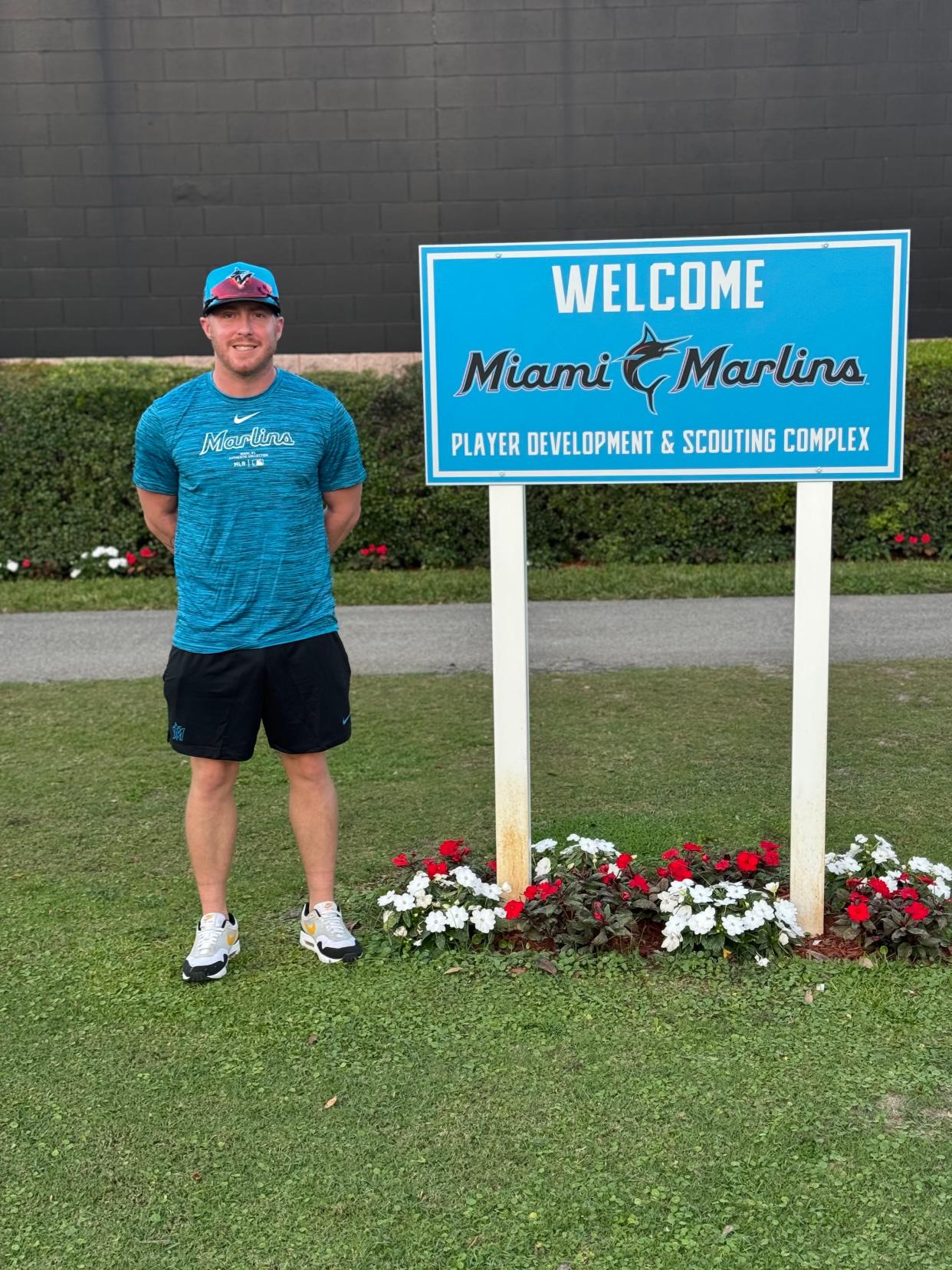 Former Shelbyville baseball coach Royce Calton outside of the Marlins complex in Jupiter, Fla.