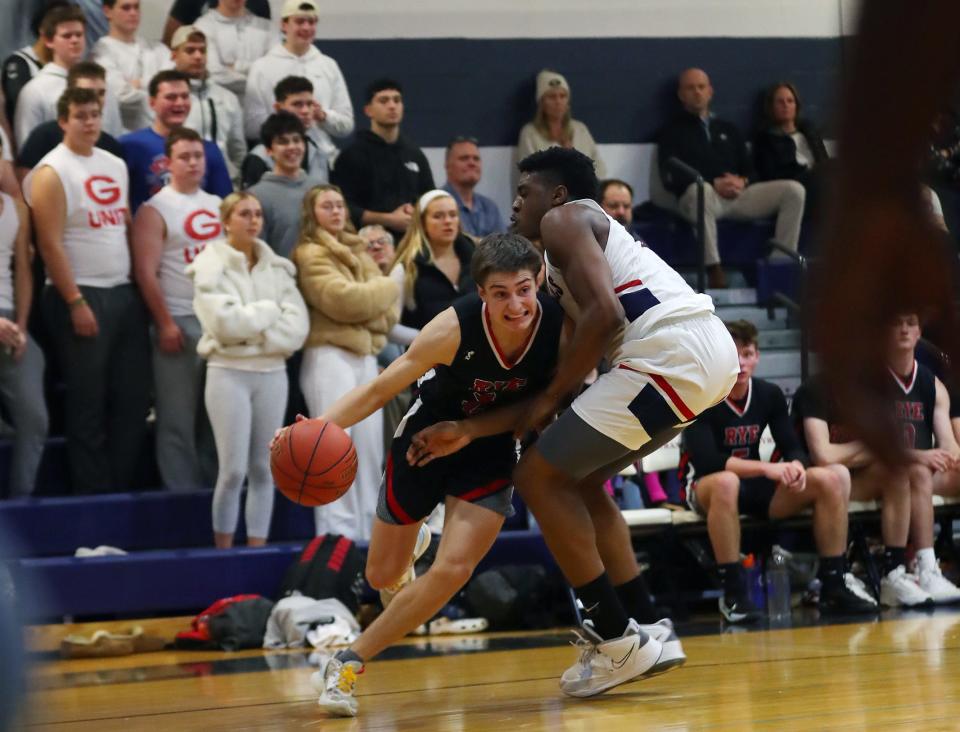 Byram Hills defeated Rye 66-53 during boys basketball action at Byram Hills High School in Armonk Jan. 26, 2024.