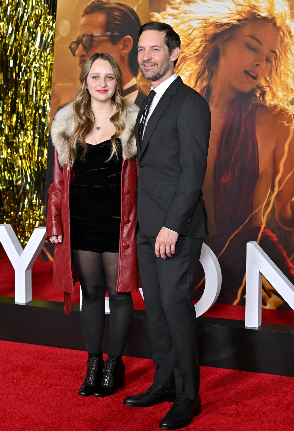 LOS ANGELES, CALIFORNIA - DECEMBER 15: Ruby Sweetheart Maguire and Tobey Maguire attend the "Babylon" Global Premiere Screening at Academy Museum of Motion Pictures on December 15, 2022 in Los Angeles, California. (Photo by Axelle/Bauer-Griffin/Getty Images)