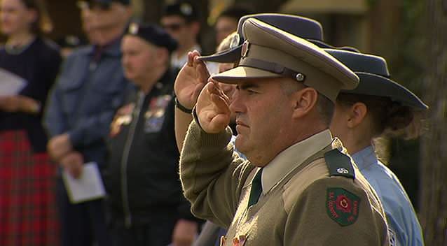 A salute for past and current servicemen and woman at the Adelaide ANZAC Day ceremony. Photo: 7News.