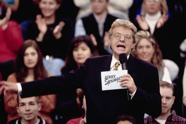 PHOTO: Talk show host Jerry Springer talks to his guests and audience on the set of The Jerry Springer Show. (Ralf-Finn Hestoft/Corbis via Getty Images)