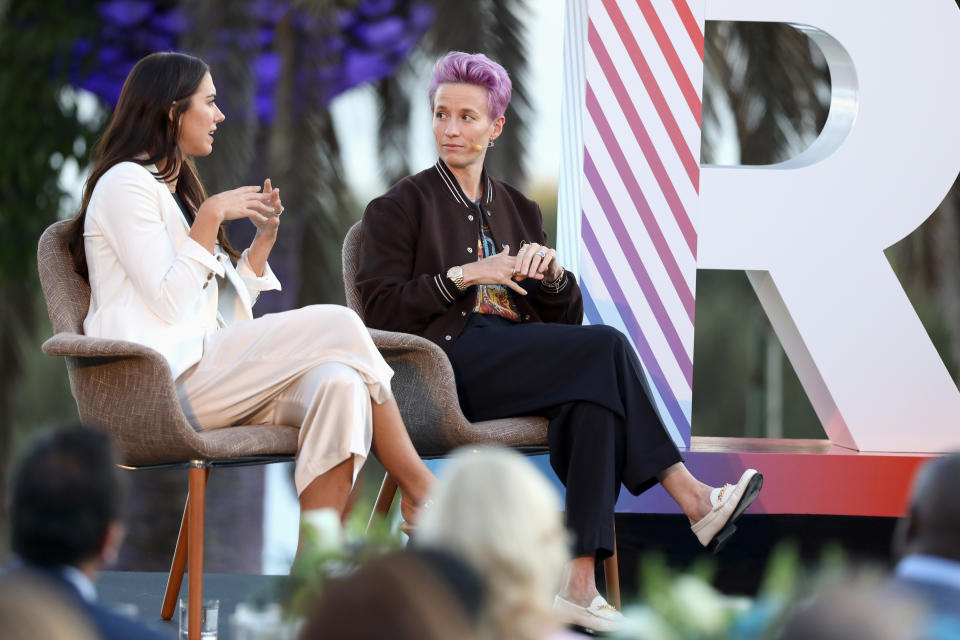 Two-time World Cup champions Alex Morgan and Megan Rapinoe will share the microphone with black voices. (Rich Polk/Getty Images for Xandr)