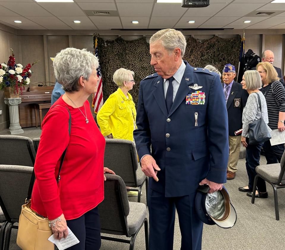 Major General Bob Dempsey with his wife attended the National Vietnam Veterans Day ceremony at the Texas Panhandle War Memorial on Friday. Dempsey flew 201 missions, and his plane was hit four times during the war.