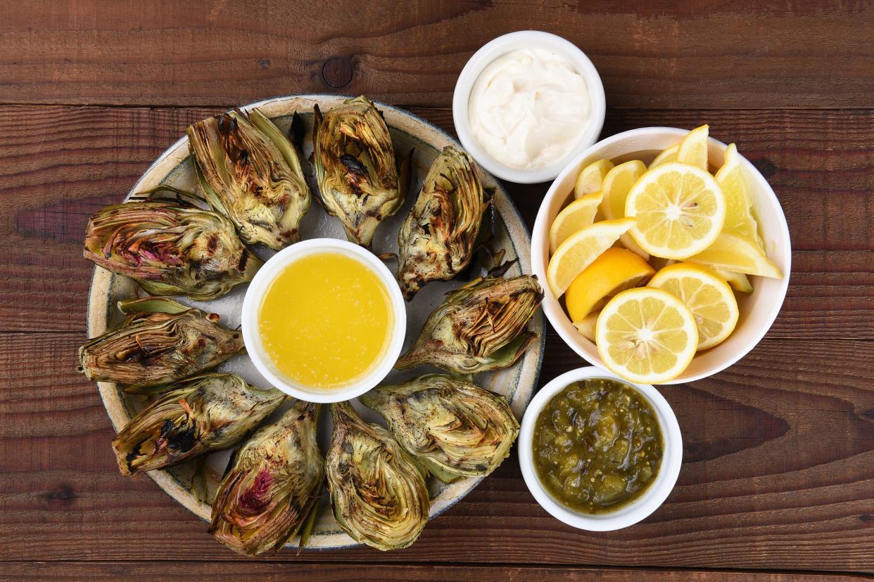 grilled artichoke with sauces