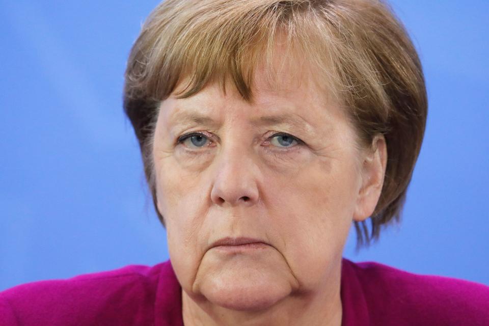 German Chancellor Angela Merkel briefs the media after a meeting with governors of eastern German states at the Chancellery in Berlin, Germany, Wednesday, May 27, 2020. (Photo by Markus Schreiber / POOL / AFP) (Photo by MARKUS SCHREIBER/POOL/AFP via Getty Images)