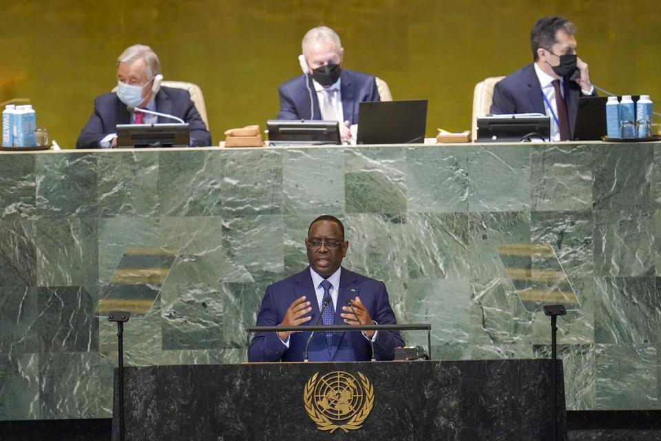 President of Senegal Macky Sall addresses the 77th session of the General Assembly at United Nations headquarters, Tuesday, Sept. 20, 2022. (AP Photo/Mary Altaffer)