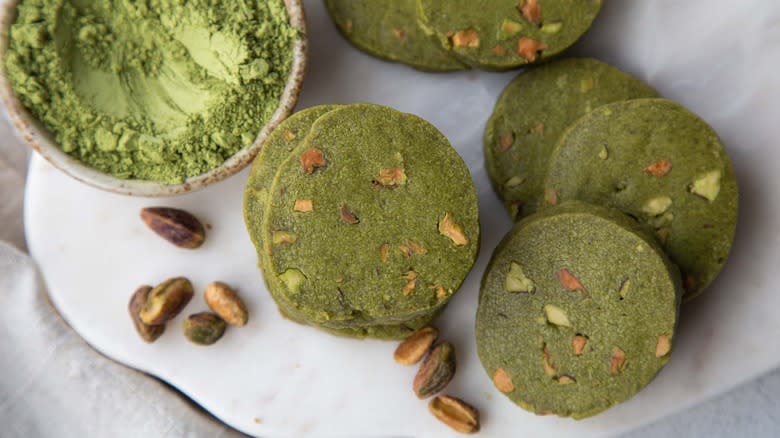 matcha shortbread cookies top view