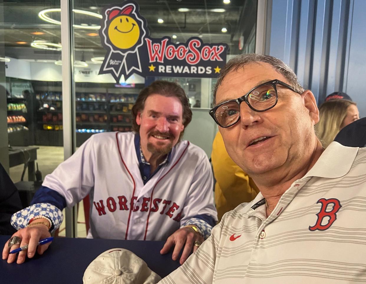 Canadian native Guy Viens with Boston Red Sox legend Wade Boggs at Polar Park.