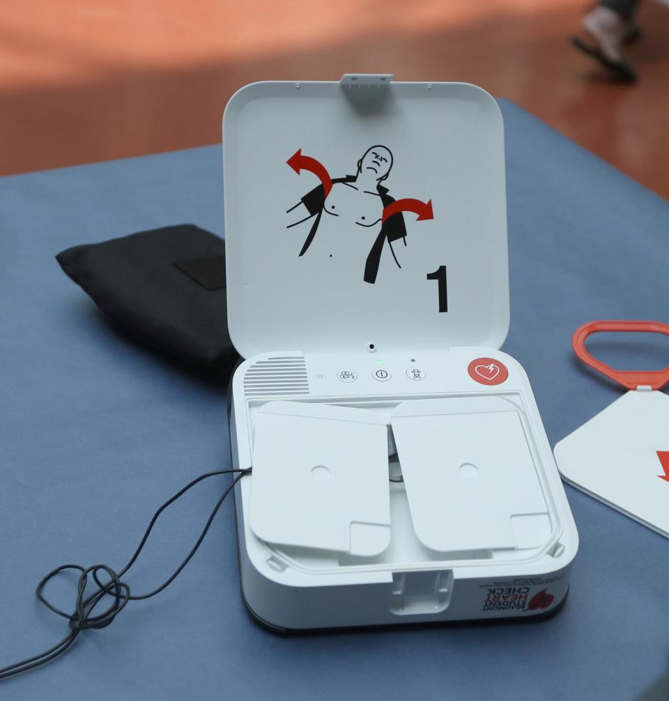 Automated External Defibrillator found in high schools and other public spaces Thursday, July 20, 2023. The AED can be used to shock out of its fatal rhythm during cardiac arrest.