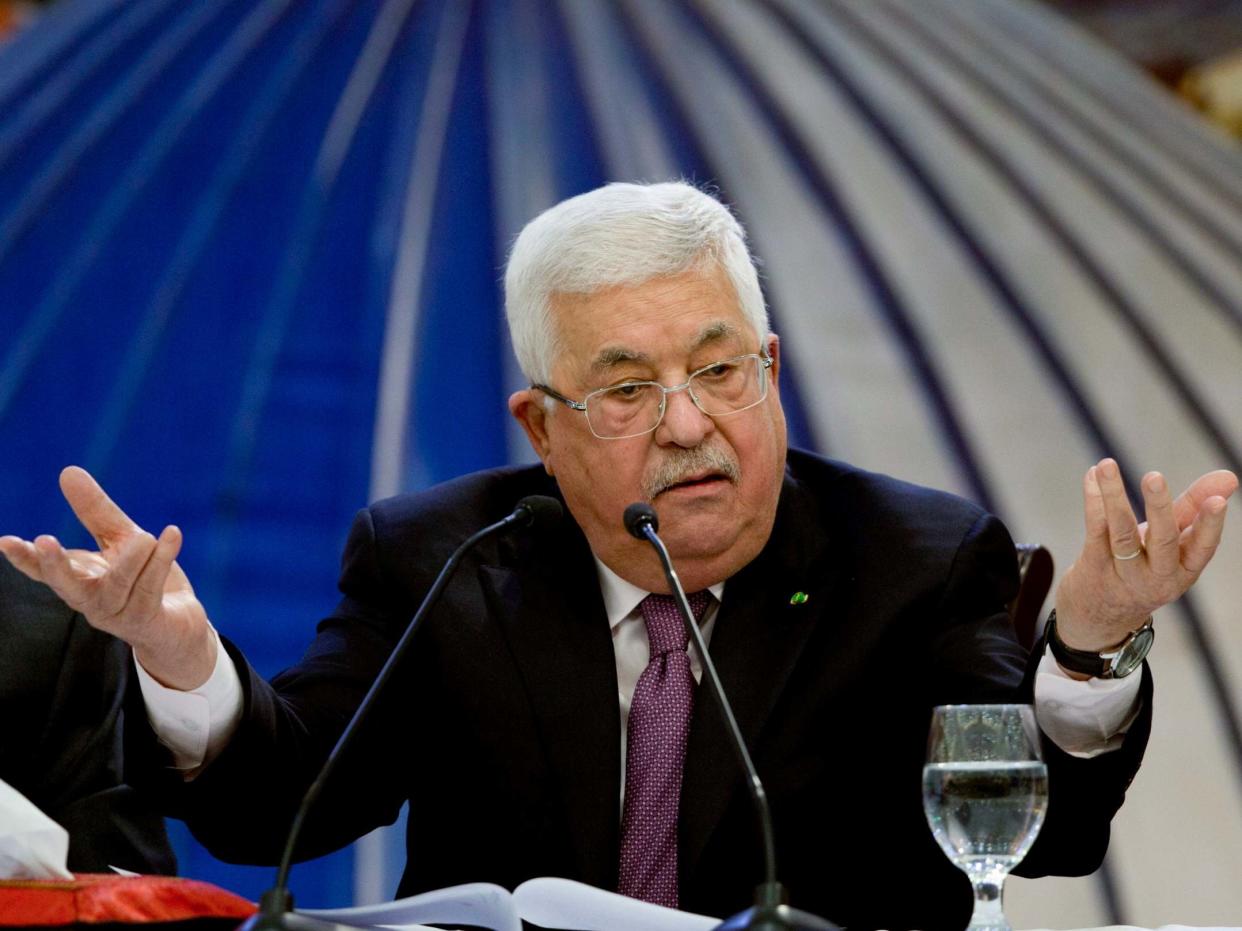 Palestinian president Mahmoud Abbas speaks after a meeting of the Palestinian leadership in the West Bank city of Ramallah, 22 January, 2020: AP
