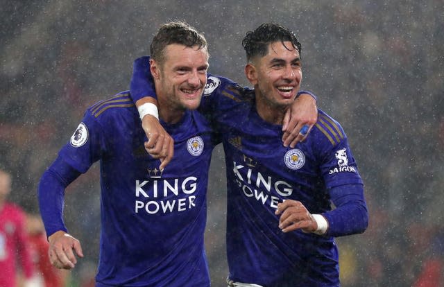 Jamie Vardy (left) and Ayoze Perez both bagged hat-tricks in Leicester's 9-0 win at Southampton