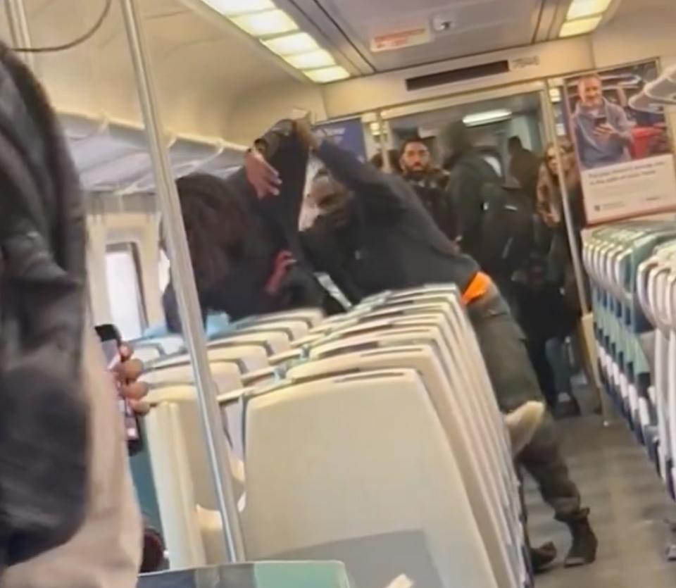 An LIRR rider was slashed in the face on a train in Queens on Monday in a horrifying, caught-on-video attack. @fijiforeignx via Storyful
