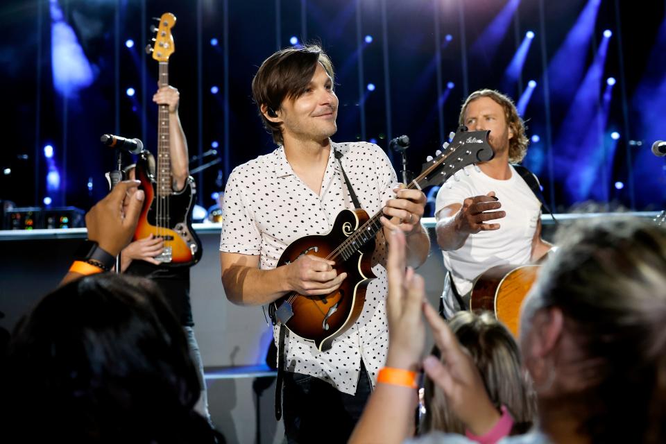 Charlie Worsham and Dierks Bentley perform on stage during day four of CMA Fest 2023 at Nissan Stadium on June 11, 2023 in Nashville, Tennessee.