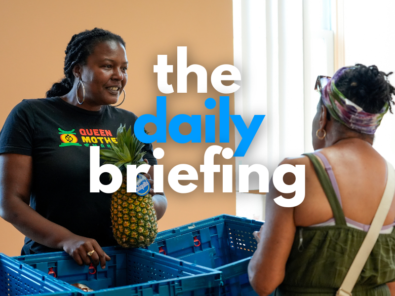 Mona Jenkins, left, is a co-founder of the Queen Mother’s Market Cooperative that aims to open a grocery store in Walnut Hills next year on Friday, Aug. 11, 2023, at the Alexandria apartment building in Walnut Hills. Parts of the neighborhood are considered a “food desert.”