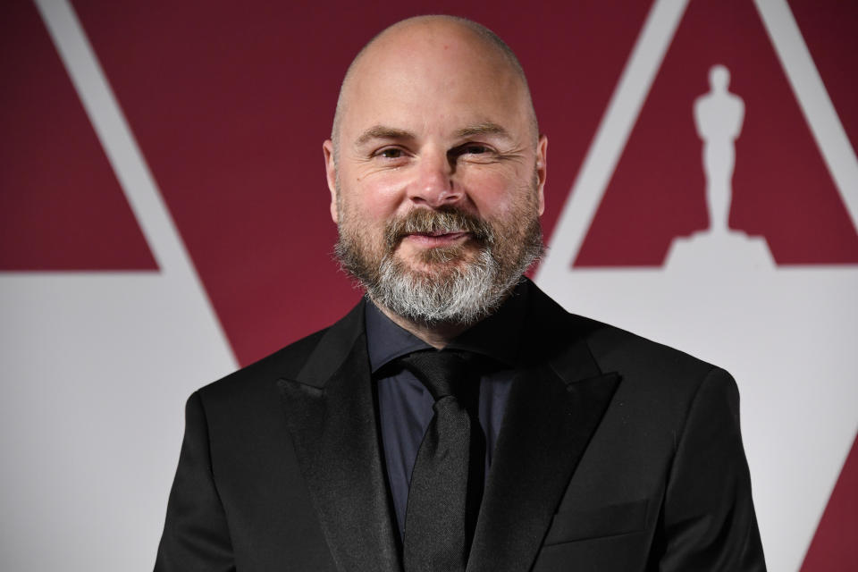 Andrew Lockley arrives at a screening of the Oscars on Monday, April 26, 2021 in London. (AP Photo/Alberto Pezzali, Pool)