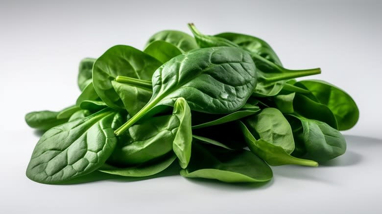 Baby spinach on gray background