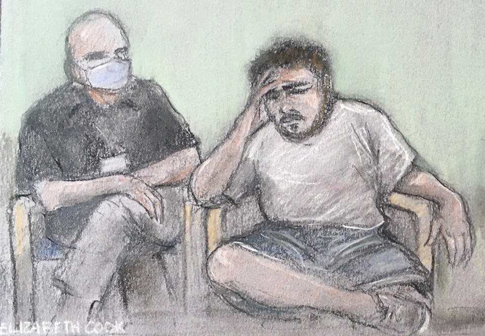 File photo dated 26/06/20 of court artist sketch by Elizabeth Cook of Jonty Bravery, 18, (right), appearing in court at the Old Bailey via videolink from Broadmoor Hospital for his sentence hearing. Council bosses spent thousands of pounds on legal fees in a failed bid to keep Tate Modern murder attempt teenager Jonty BraveryÕs name out of the public domain, the PA news agency has found.