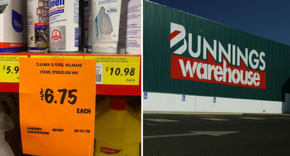 Bunnings label and Bunnings store pictured. 