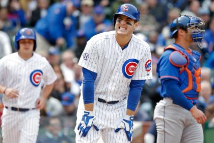 Anthony Rizzo reacts after being hit by a pitch against the Mets on May 14. (Getty Images)