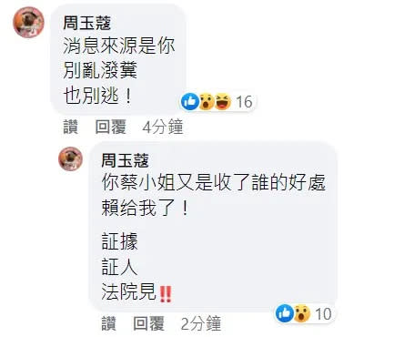 周玉蔻回擊。翻攝自蔡玉真臉書