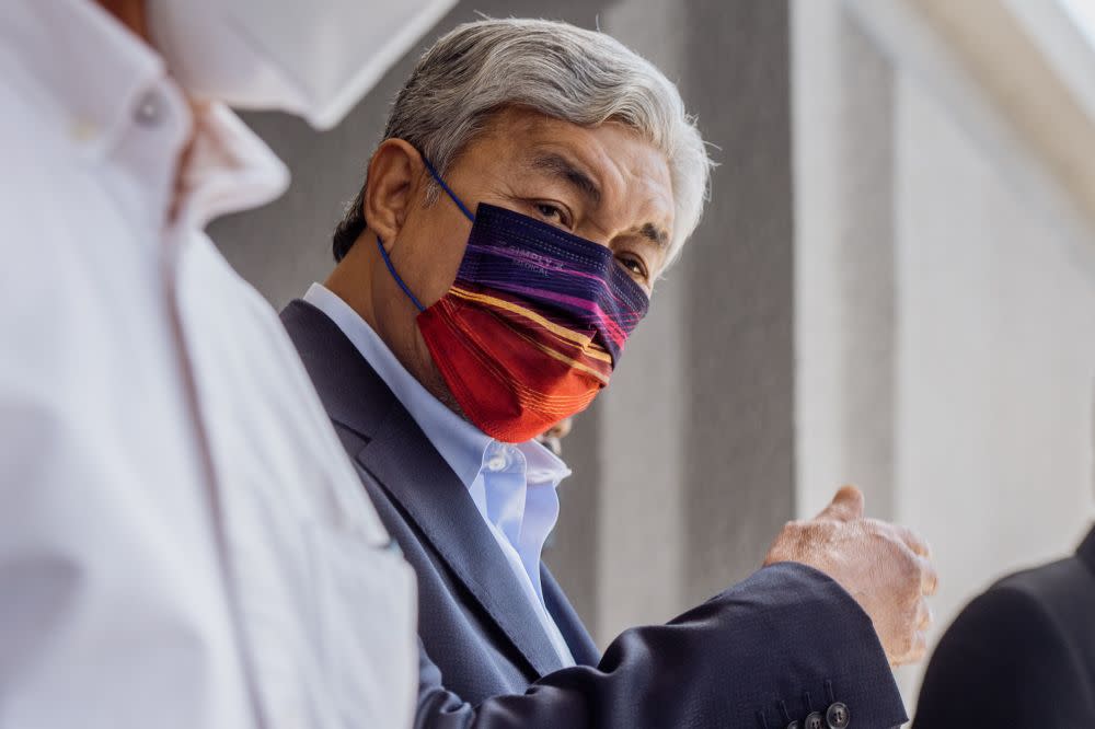 Datuk Seri Ahmad Zahid Hamidi is pictured at the Kuala Lumpur High Court September 21, 2021. — Picture by Shafwan Zaidon