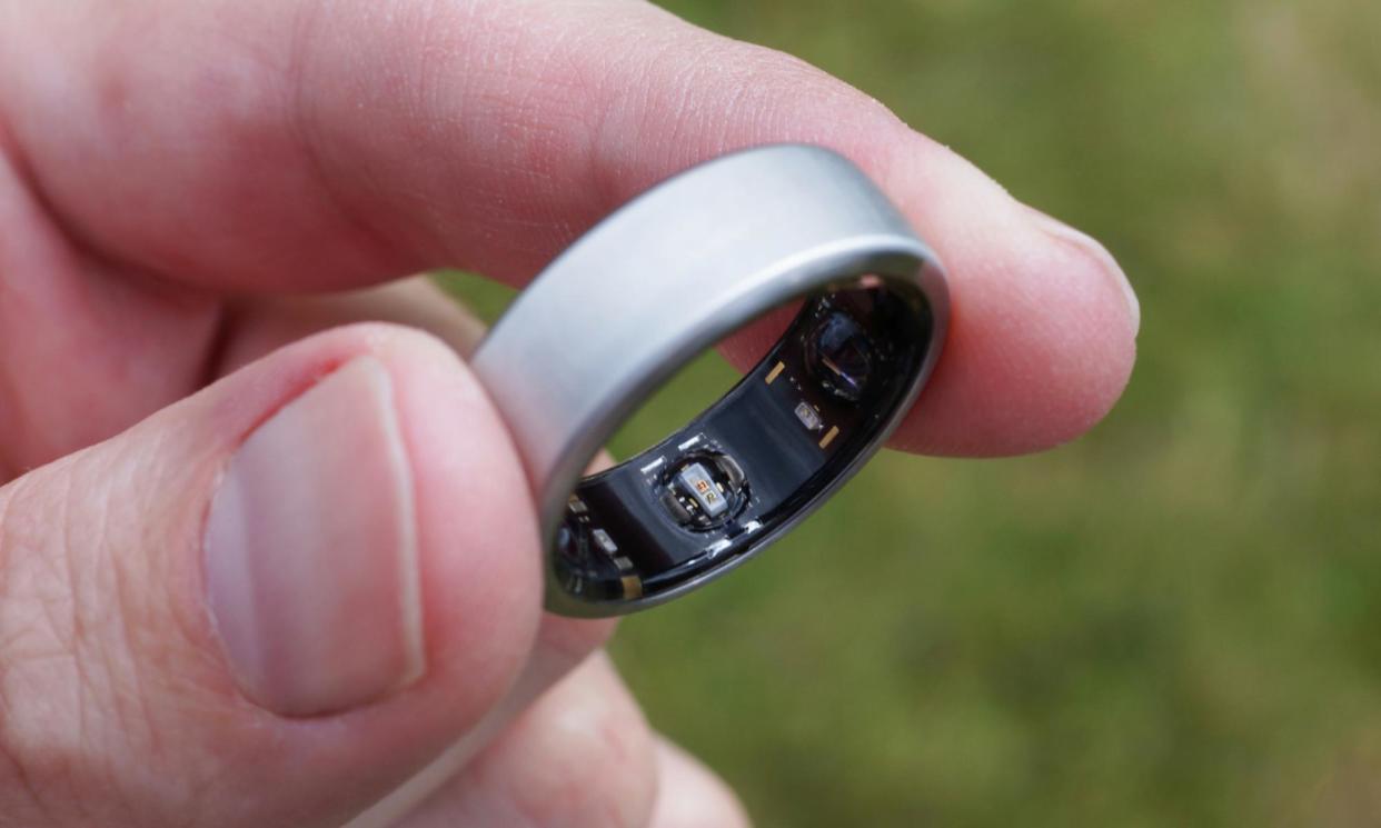 <span>The Oura looks like jewellery, available in a range of sizes, materials and colours, rather than a piece of tech.</span><span>Photograph: Samuel Gibbs/The Guardian</span>